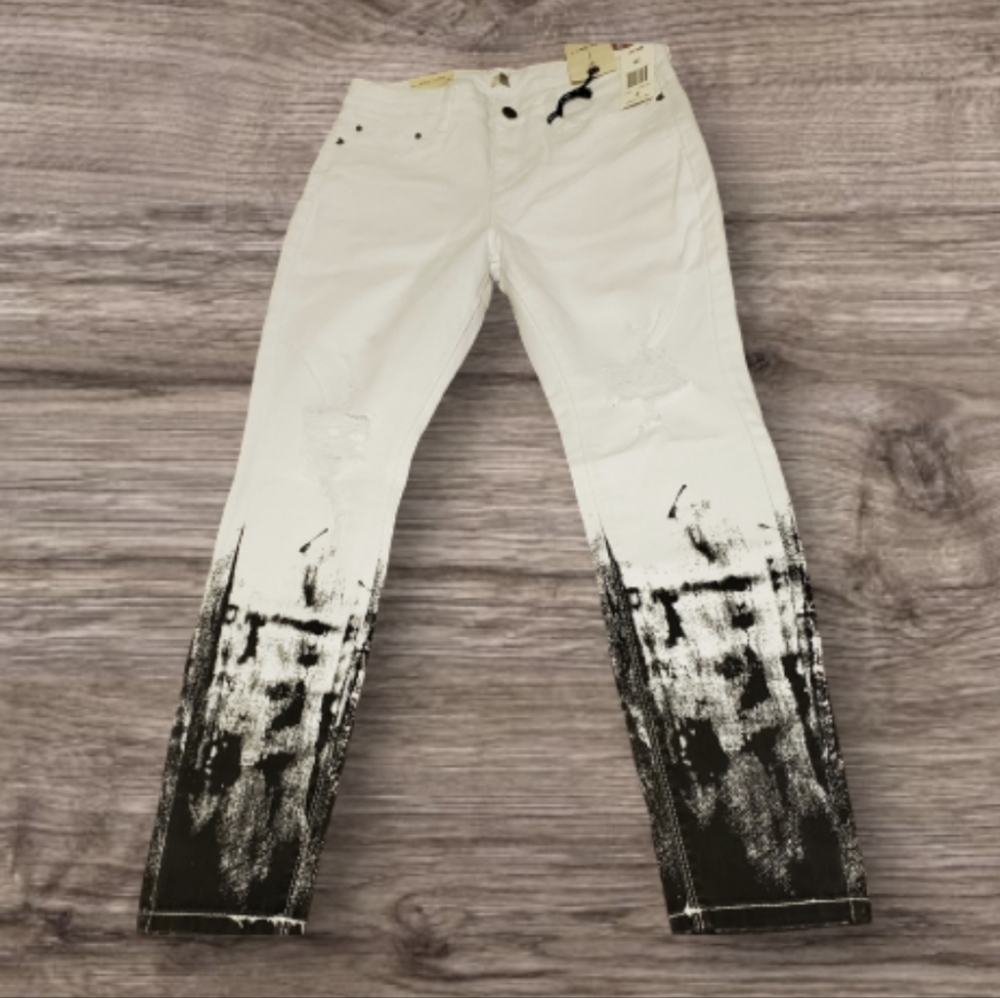 BANJARA Distressed White Black Ankle Skinny Jeans